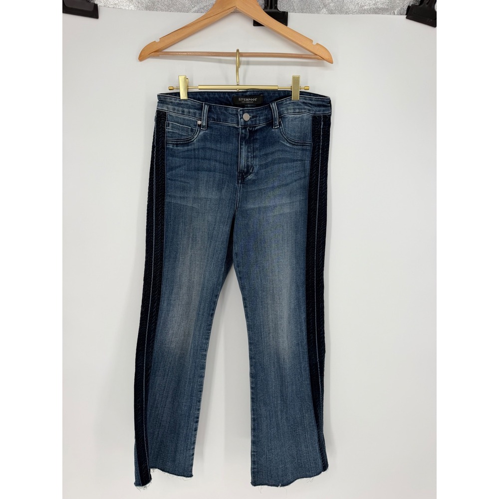 Liverpool Jeans 8/29 Blue Braided Stripe Flare Raw Hem Boho Western